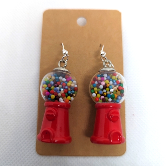 Hand Crafted Jewelry - Handmade Red Gumball Machine Earrings